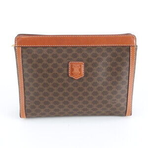 Celine Macadam Leather Clutch Bag, Brown, Men's